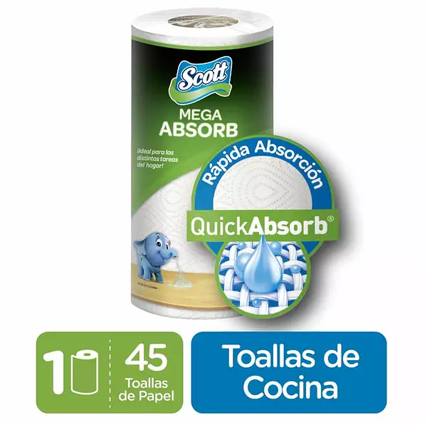 Toalla Cocina Scott Mega Absorb Duo 45 Hojas