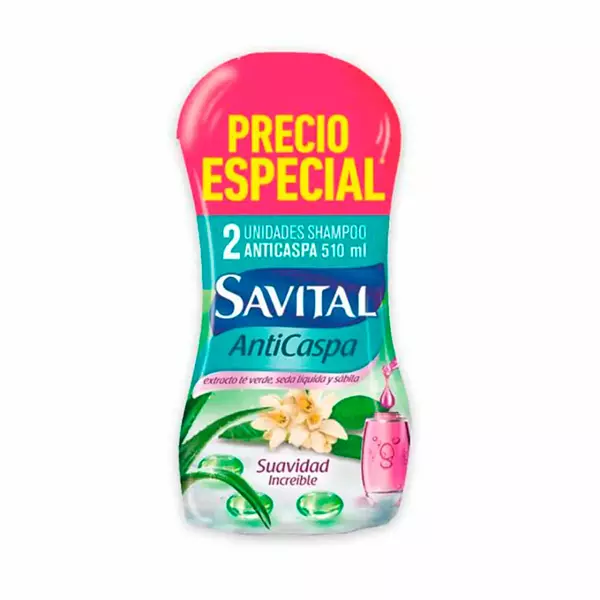 Shampoo Savital Anticaspa Te Y Seda 2*510ml