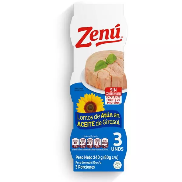 Atun Zenu Lomo de Aceite de Girasol Tripack 80g