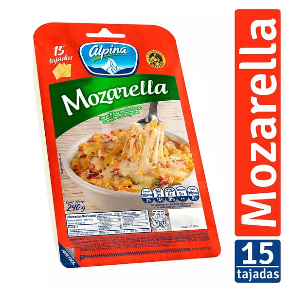 Queso Mozarella Alpina 15/Tajadas 240g