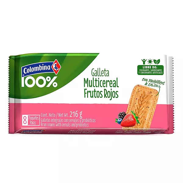 Galletas 100% Colombina Multicereales Frutos Rojos 216g