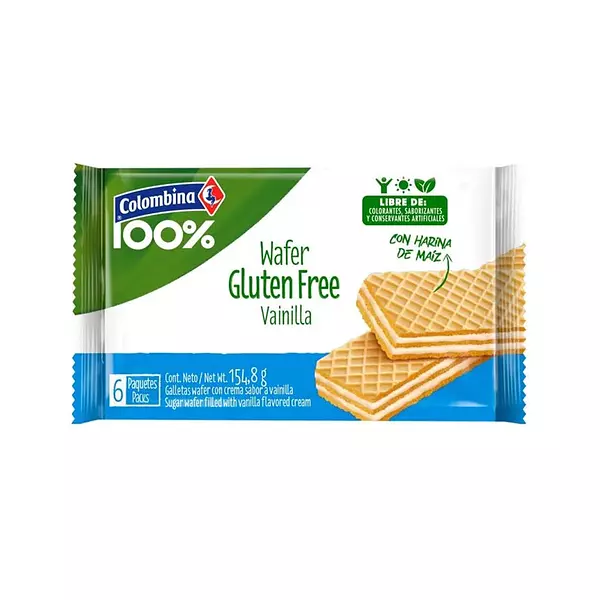 Galletas 100% Colombina Wafer Gluten Free Vainilla 154.8g