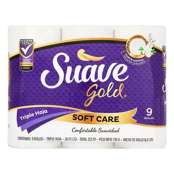 Papel Higienico Suave Gold Soft Care Karite 9*28 M