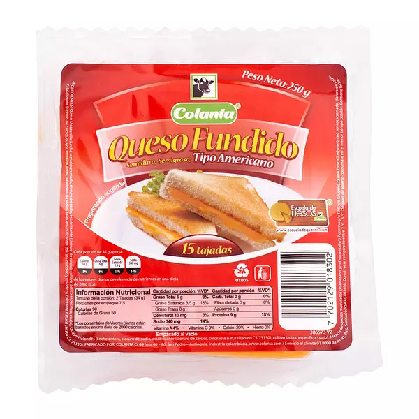 Colanta Queso x 250g Tajado Fundido