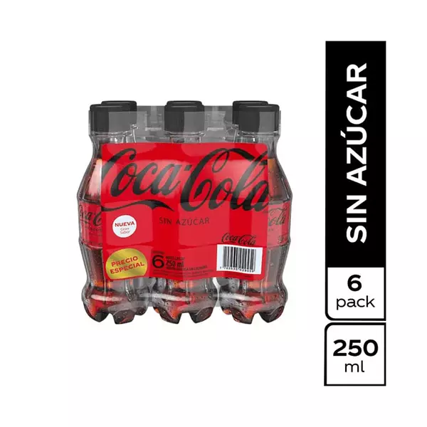 Gaseosa Coca Cola Sin Azúcar Sixpack Pet 250ml