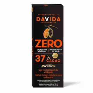 Chocolate Davida Zero 37% con Almendras 40g
