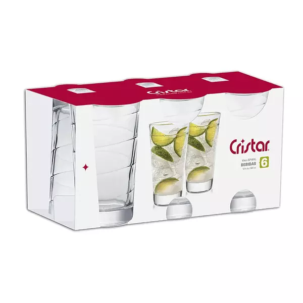 Set De Vasos Cristar Spiral Bebidas Can Liso 12 Onz 6 Und