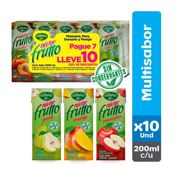 Nectar Frutto Multisabor 200ml Pague 7 Lleve 10