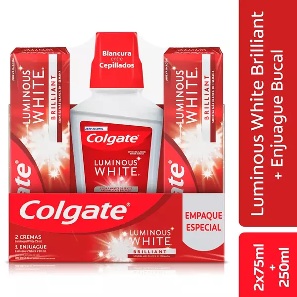 Crema Dental Colgate 2*75ml + Enjuague Luminous W