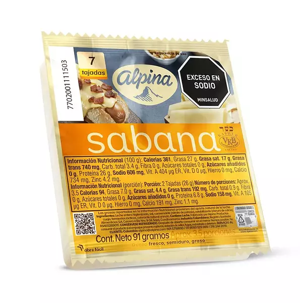 Queso Mozarella Alpina 10/Tajadas 150g
