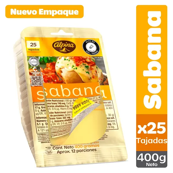 Queso Sabana Alpina 25/Tajadas 400g