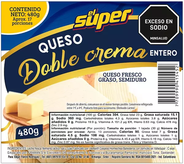 Queso El Super Doble Crema Tajado 480g