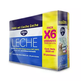 Leche Alpina Uht Semidescremada 6*1100ml