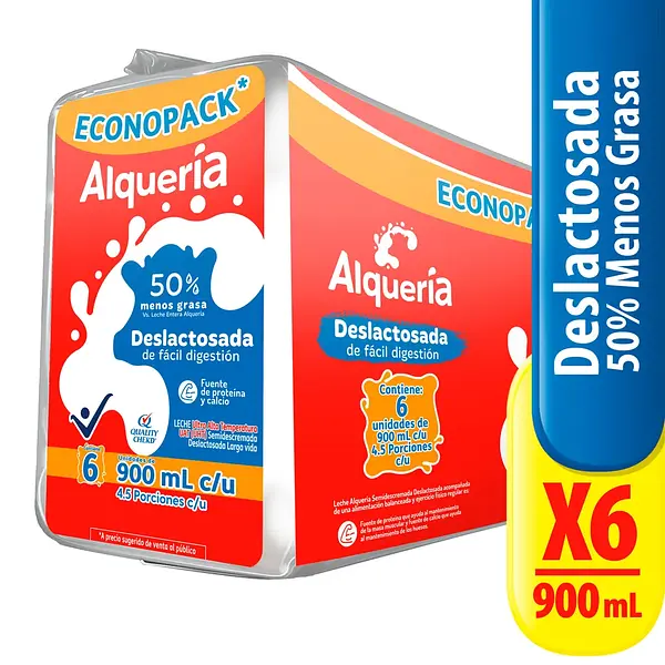 Leche Alqueria Deslactosada Sixpack 900ml