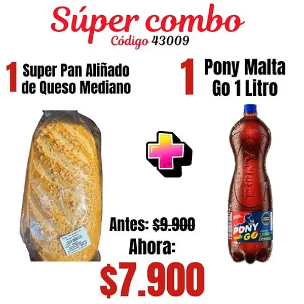 Super Combo Pan Aliñado Queso Mediano + Pony Go 1l
